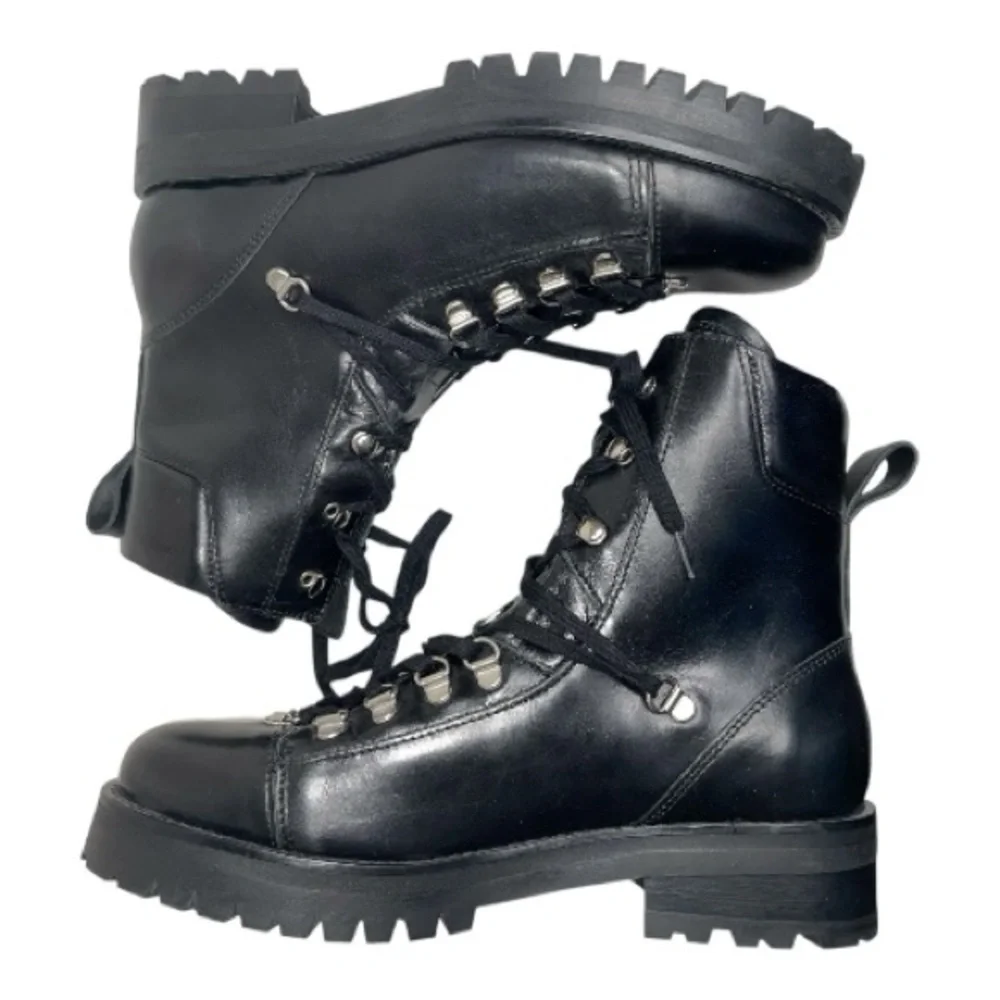 All Saints Black Leather Franka Lug Sole Combat Boots Sz 10/40 - Picture 2 of 6